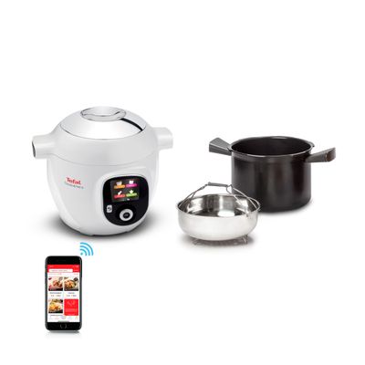 Pachet PROMO Multicooker inteligent cu gatire sub presiune Tefal Cook4Me+ CY851130 & Set de 8 recipiente de sticla cu capac si suport Tefal XA6140E0