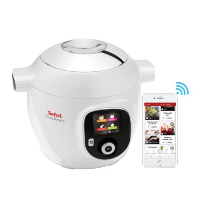 Pachet PROMO Multicooker inteligent cu gatire sub presiune Tefal Cook4Me+ CY851130 & Set de 8 recipiente de sticla cu capac si suport Tefal XA6140E0