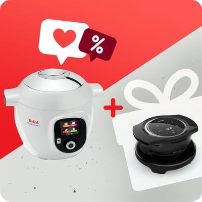 Pachet PROMO Multicooker inteligent cu gatire sub presiune Tefal Cook4Me+ CY851130 & Accesoriu multicooker pentru prajit Tefal Cook4Me+ Extra Crisp Lid EY150830