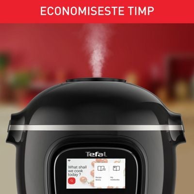 Pachet PROMO Multicooker inteligent cu gatire sub presiune Tefal Cook4me Touch CY912831 & Accesoriu multicooker pentru prajit Tefal Cook4Me+ Extra Crisp Lid EY150830