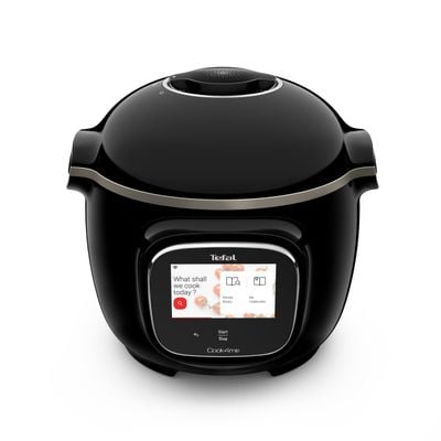Pachet PROMO Multicooker inteligent cu gătire sub presiune Tefal Cook4me Touch CY912831 & Set de 8 recipiente de sticla cu capac si suport Tefal XA6140E0