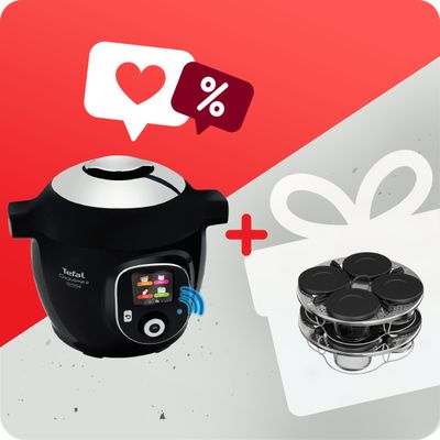 Pachet PROMO Multicooker inteligent Tefal Cook4Me+ Connect CY855830 & Set de 8 recipiente de sticla cu capac si suport Tefal XA6140E0