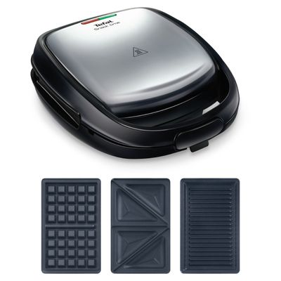 Pachet PROMO Sandwich maker multifuncțional 3in1 SNACK TIME SW342D38 & Cuțitul bucătarului cu suport de ascuțire Tefal Ever Sharp K2569004