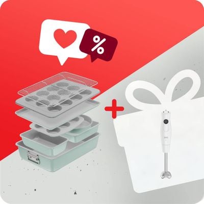 Pachet PROMO Set pentru copt Tefal Ceramik J175S804 & Blender vertical DailyMix HB533138