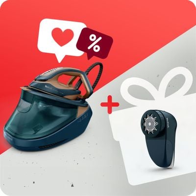 Pachet PROMO Stație de călcat de înaltă presiune Tefal Pro Express Vision Max GV9920E0 & Aparat de curățat scame Tefal JB7002E0