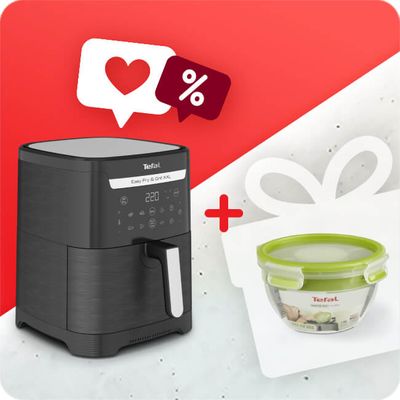 Pachet PROMO Friteuză electrică cu aer cald 2 în 1 Tefal EY801815 & Caserolă MasterSeal to Go pentru salată K3100112