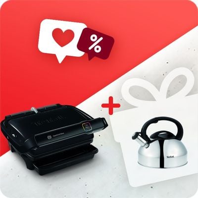 Pachet PROMO Grătar electric Tefal OptiGrill Elite GC750830 & Fierbător manual cu fluier Tefal C7922024