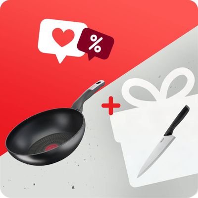 Pachet PROMO Tigaie Wok Tefal Unlimited G2551972 & Cuțitul bucătarului Tefal Comfort K2213244