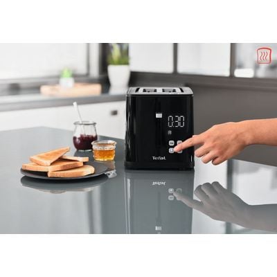 Prajitor de paine Tefal Smart'n Light TT640810, 850W, 2 felii, ecran digital, 3 functii dedicate, 7 niveluri de rumenire, negru