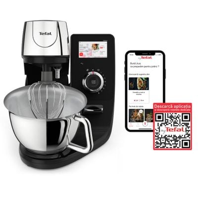 Robot de bucatarie Tefal i-Coach Touch QB950D38, 1200W, 5.5L, ecran tactil, 10 trepte de viteza, 21 programe, negru