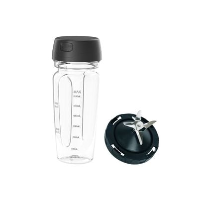 Recipient portabil Tefal On The Go XF81G0T0, Tritan®, 600 ml, lame integrate, compatibil cu blenderele Tefal Blend Up, seriile BL19xx, transparent