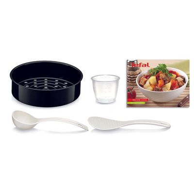 Multicooker TEFAL Fuzzy RK705138, 750 W, 12 funcții, tehnologia Fuzzy Logic Artificial Intelligence, aparat de gătit multifuncțional cu 6 moduri de gătit, pornire programabilă, 6 accesorii, 5 L, roșu / alb