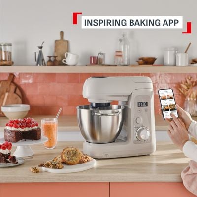 Robot de bucatarie Tefal Bake Partner+ QB540BF0, 1100 W, 4.6 L, 8 trepte de viteza, cantar incorporat, functie Pulse, functie Smart Bake Detect, tel, carlig pentru aluaturi grele, inox, gri