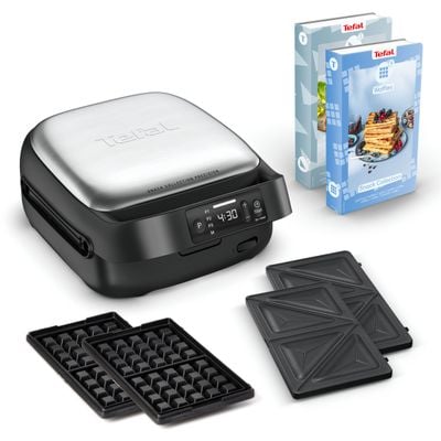 Sandwich maker Tefal Snack Collection Precision SW872BF0, 700 W, termostat reglabil, invelis antiaderent, 2 seturi de placi detasabile, sistem de blocare, argintiu & negru