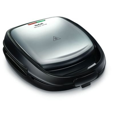 Sandwich maker Tefal Snack Time 2 în 1 SW341D12, 700W, 2 seturi de plăci detașabile antiaderente, mâner izolat termic, argintiu & negru