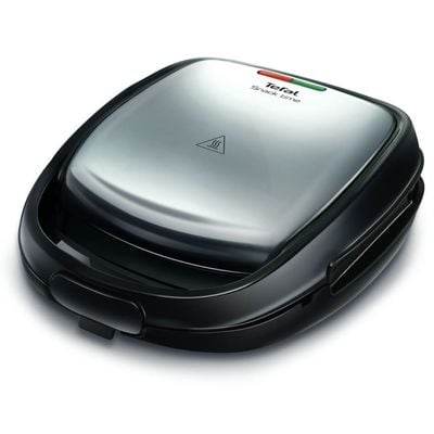 Sandwich maker Tefal Snack Time 2 în 1 SW341D12, 700W, 2 seturi de plăci detașabile antiaderente, mâner izolat termic, argintiu & negru