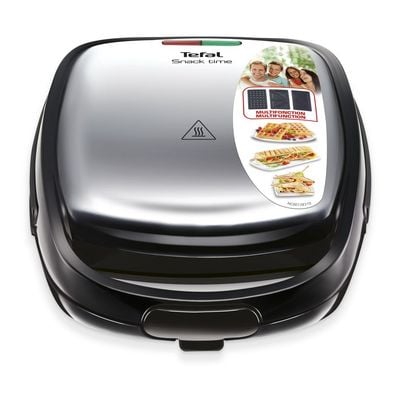 Sandwich maker multifuncțional 3in1 SNACK TIME SW342D38, 3 plăci, indicator sfârşit preîncălzire, măner izolat,  dispozitiv pentru blocare inox/negru