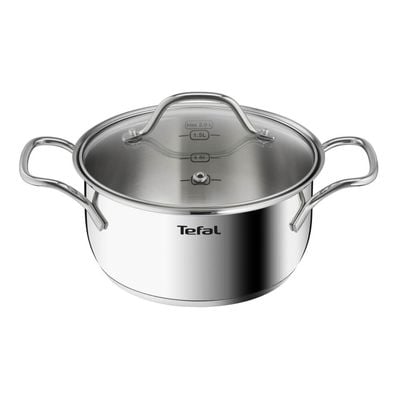 Set 10 piese Tefal Intuition B864SA74, cratiță cu mâner de 16 cm, cratițe și oale cu mânere 18/20/22/24 cm, oțel inoxidabil, inducție, 5 capace de sticlă