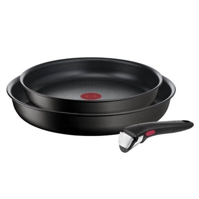 Set de 3 piese Tefal Ingenio Eco Resist L3979102, tigaie de 24/28 cm, mâner detașabil, înveliș antiaderent Titanium Anti-Scratch, indicator Thermo-Signal™, compatibil cu inducția