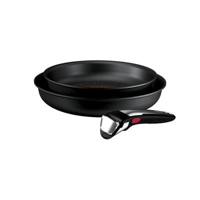 Set 3 piese Tefal Ingenio Excellence+ P0009653, tigaie de 22/26 cm, maner detasabil, tehnologie FUSIONCORE, Thermo-Signal™, invelis antiaderent, aluminiu. inductie, negru