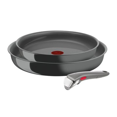 Set de 3 piese Tefal Ingenio Renew L2609502, tigaie de 24/28 cm, mâner detașabil, înveliș antiaderent, indicator Thermo-Signal™, gri