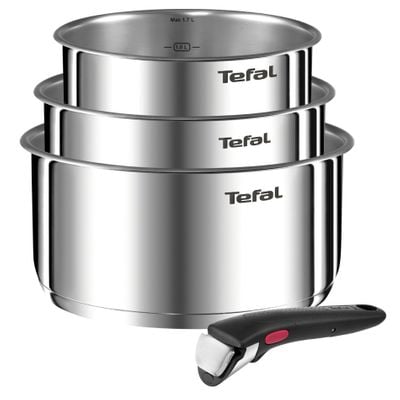 Set 4 piese Tefal Ingenio Emotion L8964S55, oale de 16 / 18 / 20 cm, maner detasabil rezistent, inductie, argintiu
