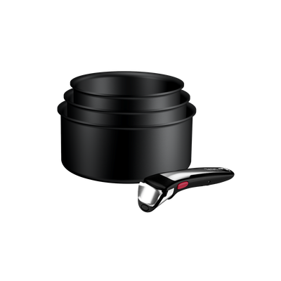 Set 4 piese Tefal Ingenio Excellence+ P0079002, cratita de 16/18/20 cm, maner detasabil, tehnologie FUSIONCORE, Thermo-Signal™, invelis antiaderent, aluminiu. inductie, negru