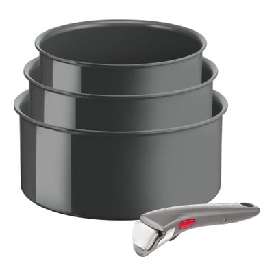 Set 4 piese Tefal Ingenio Renew L2609402, oale 16 / 18 / 20 cm, mâner detașabil, inducție, înveliș antiaderent ceramic, 100% aluminiu reciclat, gri