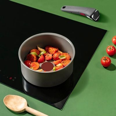 Set 4 piese Tefal Ingenio Renew L2609402, oale 16 / 18 / 20 cm, mâner detașabil, inducție, înveliș antiaderent ceramic, 100% aluminiu reciclat, gri