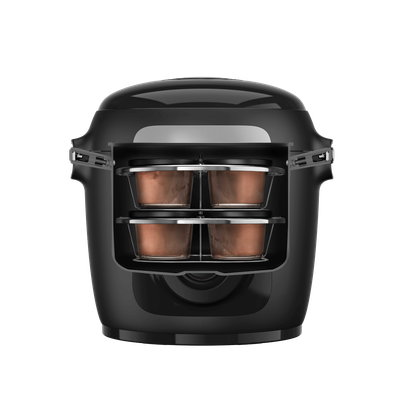 Set de 8 recipiente de sticlă cu capac și suport Tefal XA6140E0, compatibile cu aparatul de gătit multicooker Tefal Cook4me, seriile CY85xx, CY91xx, transparent