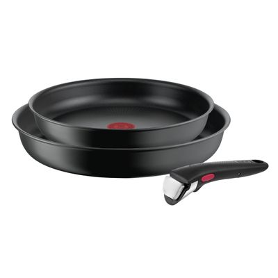Set de 3 piese Tefal Ingenio Ultimate L7649343, tigaie 22/26 cm, maner detasabil, invelis antiaderent Titanium, indicator Thermo-Signal™, baza Thermo-Fusion™+, inductie, negru