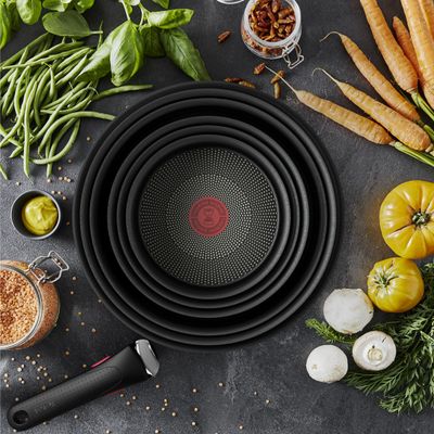 Set de 3 piese Tefal Ingenio Ultimate L7649343, tigaie 22/26 cm, maner detasabil, invelis antiaderent Titanium, indicator Thermo-Signal™, baza Thermo-Fusion™+, inductie, negru