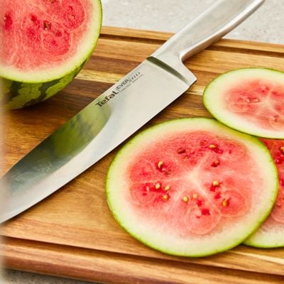 Set de 6 piese & suport Tefal Eversharp Pro K2977S44, inox german, mâner ergonomic, sistem de ascuțire integrat, negru & argintiu