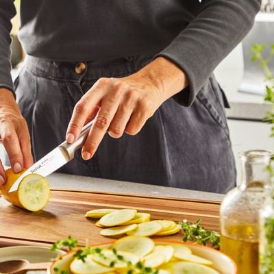 Set de 6 piese & suport Tefal Eversharp Pro K2977S44, inox german, mâner ergonomic, sistem de ascuțire integrat, negru & argintiu