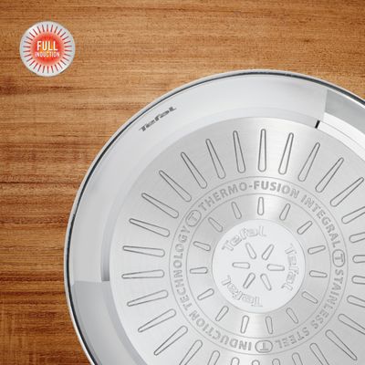 Set de tigăi cu 3 piese Tefal Duetto On B866S334, 20/24/28 cm, oțel inoxidabil, bază Thermo-Fusion™, inducție