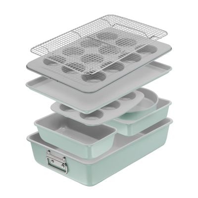 Set pentru copt Tefal Ceramik J175S804, 8 piese, invelis ceramic antiaderent, design stivuibil, verde