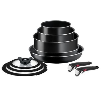 Set 10 piese Ingenio Easy Cook & Clean Tefal L1539053, mânere detașabile, 16-28cm, aluminiu, negru