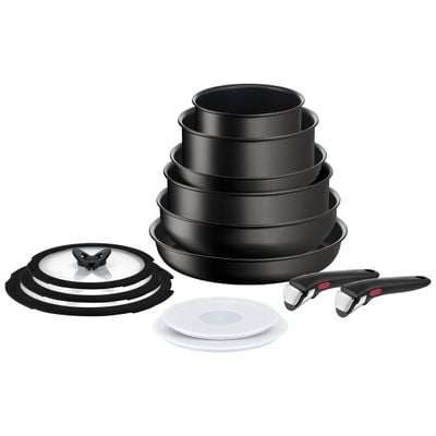 Set de 13 piese Ingenio Unlimited L7639002, &icirc;nveliș antiaderent 100% sigur, Thermo-Signal&trade;, 2 m&acirc;nere detașabile, aluminiu, negru
