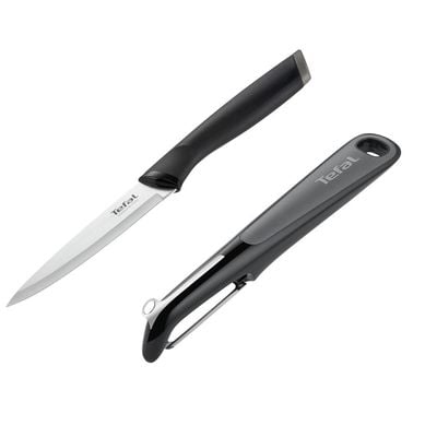 Set pentru curățarea legumelor Essential K2219255,  cuțit si dispozitiv pentru decojire, lame oțel inoxidabil, 12 cm, mâner Soft Touch, negru, / inox