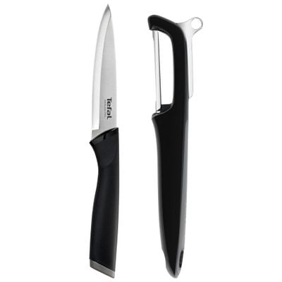 Set pentru curățarea legumelor Essential K2219255,  cuțit si dispozitiv pentru decojire, lame oțel inoxidabil, 12 cm, mâner Soft Touch, negru, / inox