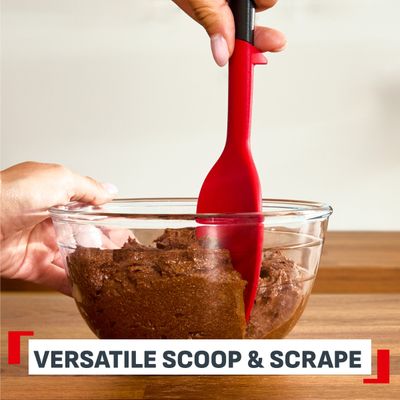 Spatula tip lingura Tefal Ingenio+ K1984534, rezistenta la temperaturi inalte, compatibilitate cu masina de spalat vase, silicon, rosu & negru