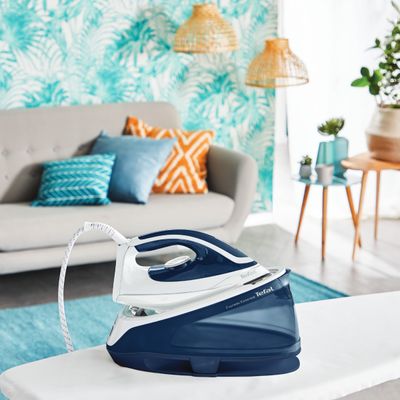 Stație de călcat cu abur TEFAL Express Essential SV6116E0, 2200W, 270g/min, 1.4l, talpă ceramică, alb-albastru