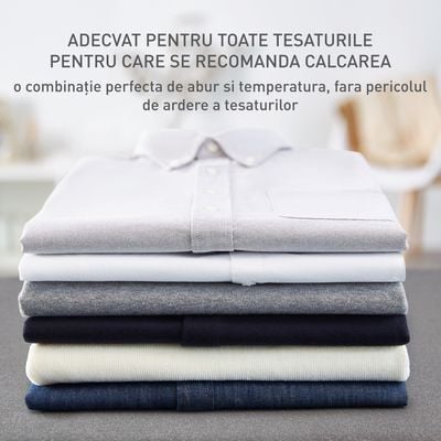 Stație de călcat cu abur Tefal Pro Express Eco GV9E22E0, 2200W, 7.6 bari, jet de abur 550 g/min, abur variabil până la 140 g/min, talpă Durilium AirGlide AutoClean, oprire automată, mod Eco, crem & alb