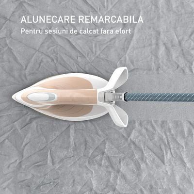 Stație de călcat cu abur Tefal Pro Express Eco GV9E22E0, 2200W, 7.6 bari, jet de abur 550 g/min, abur variabil până la 140 g/min, talpă Durilium AirGlide AutoClean, oprire automată, mod Eco, crem & alb