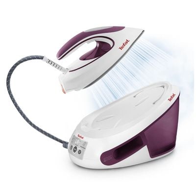 Stație de călcat cu abur Tefal Express Anti-Calc SV8054E0, 2800W, 6.5 bari, 1.8L, talpă Durilium AirGlide, alb & violet
