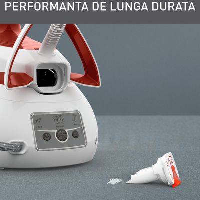 Stație de călcat cu abur Tefal Express Power SV8110E0, 2800W, rezervor detașabil 1.8L, presiune 6.3 bari, colector anticalcar detașabil, talpă Durilium Airglide Autoclean,Mod Eco, alb & portocaliu