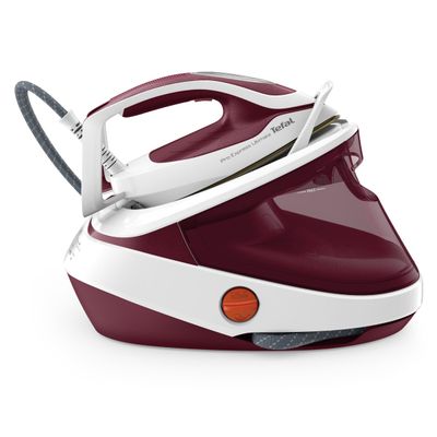 Stație de călcat Tefal Pro Express Ultimate GV9711E0, 3000W, 7,5 bari, jet de abur 590 g/min, abur variabil 0–155 g/min, rezervor de apă detașabil 1.2 L, colector anticalcar, talpă Durilium, roșu & alb
