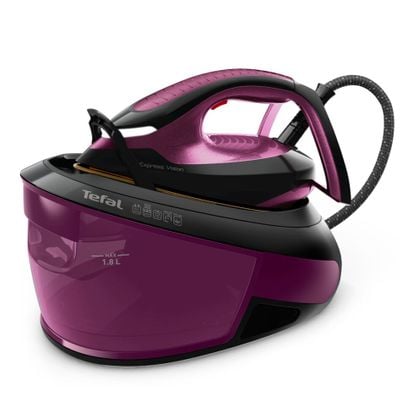 Stație de călcat cu abur Tefal Express Vision SV8152E0, jet de abur 480 g/min, 6.9 bari presiune, putere 2800 W, talpa Durilium airglide autoclean, alb & violet