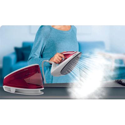 Stație de călcat cu abur Tefal SV6111E1 Express Essential, 2200W, Talpa Xpress Glide, 5.2 bari, jet de abur 250 g/min, rezervor apa 1.4L, Auto-Off, alb/rosu