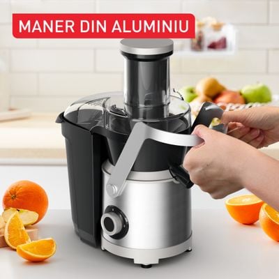 Storcator de fructe si legume Tefal Nutri XXL ZE660D10, 1000 W, 2 trepte de viteza, sistem antipicurare, recipient pentru pulpa 2.2 L , recipient pentru suc 0.8 L, negru &  argintiu